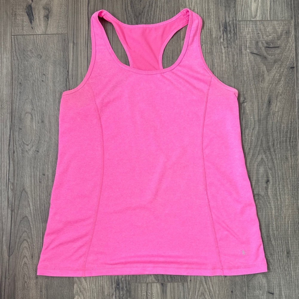 Danskin‎ Now Womens Semi-Fitted Racerback Tank Top Neon Pink Heathered